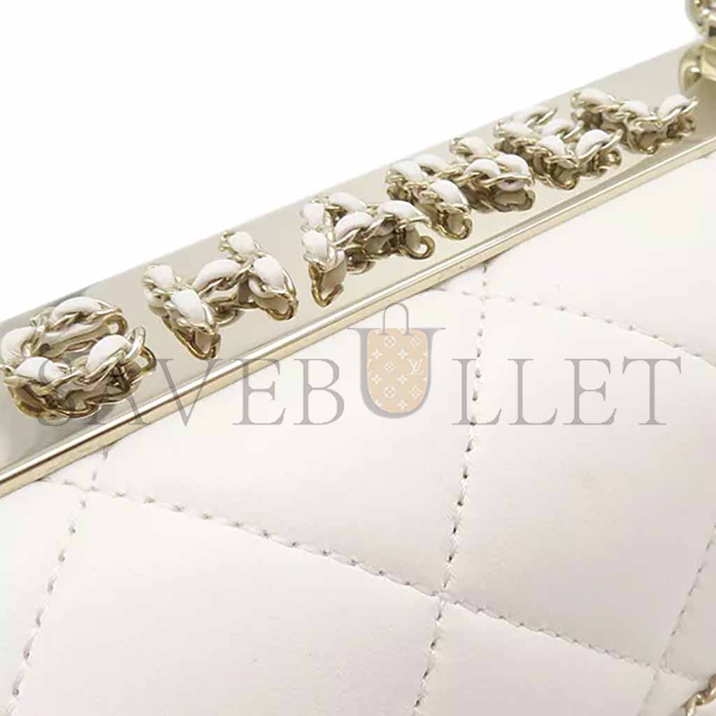 Ch*el 2way bag top handle flap bag lambskin white as4654 (25*16*9cm)